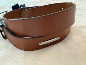 Polo Ralph Lauren Tan Leather Belt Classic Preppy Old Money Quiet Luxury Silver